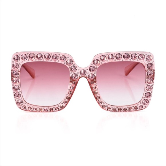 Pink Oversized Rhinestone Sunglasses - Picture 3 of 6
